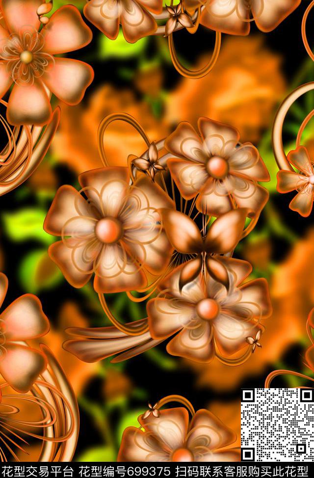 抽象分形几何艺术花卉彩绘数码印花华亿平台下载（图片编号: 699375） - 瓦栏（Walan）