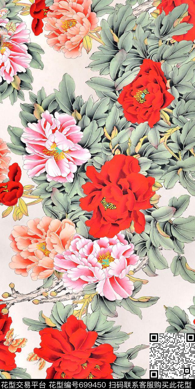 PeoniesflowersChinese数码印花华亿平台下载（图片编号: 699450） - 瓦栏（Walan）