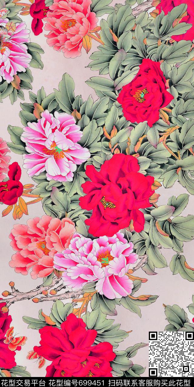 PeoniesflowersChinese数码印花华亿平台下载（图片编号: 699451） - 瓦栏（Walan）