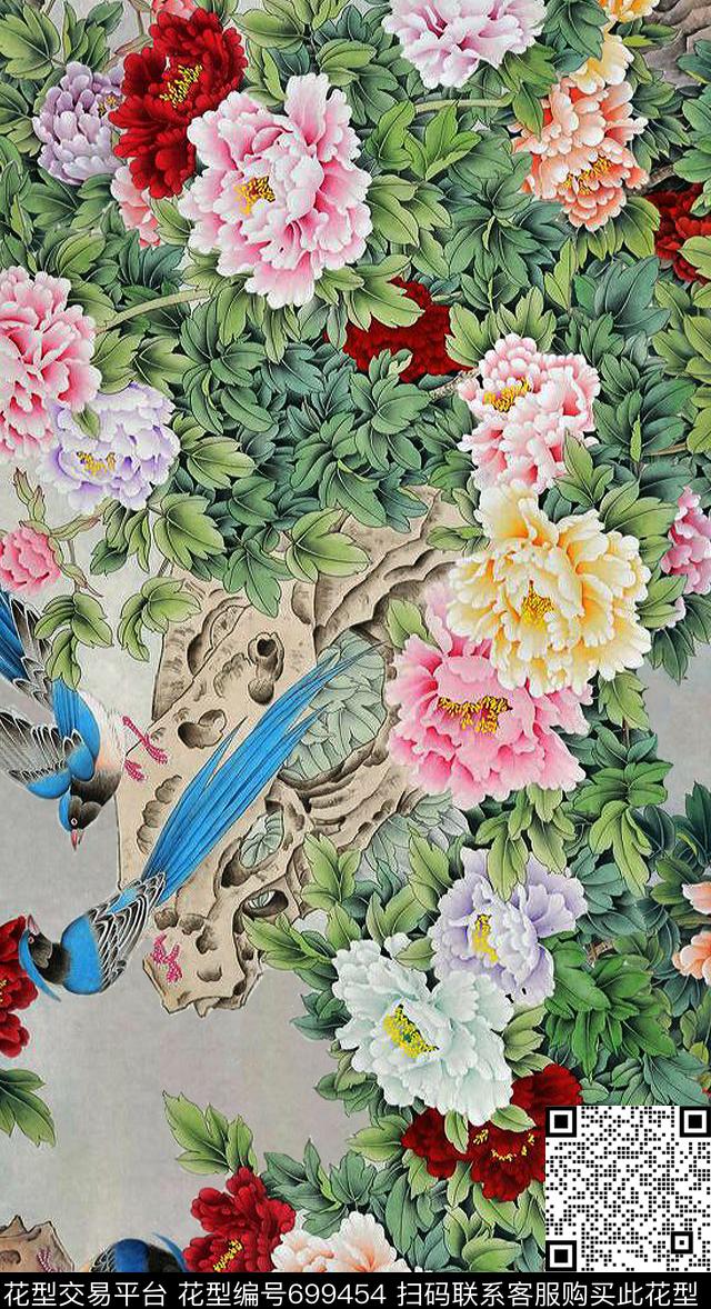 peoniesChinesewind数码印花华亿平台下载（图片编号: 699454） - 瓦栏（Walan）