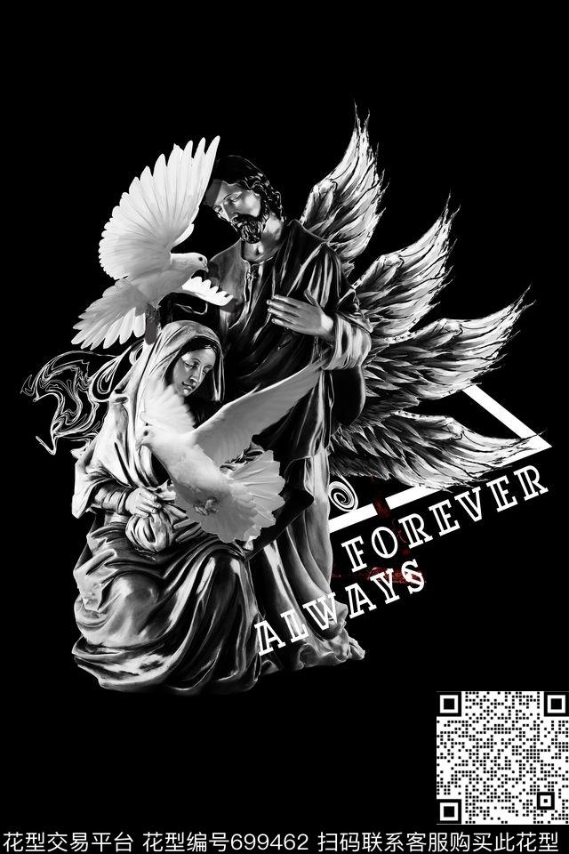 欧美黑白鸽子传统印花华亿平台下载（图片编号: 699462） - 瓦栏（Walan）