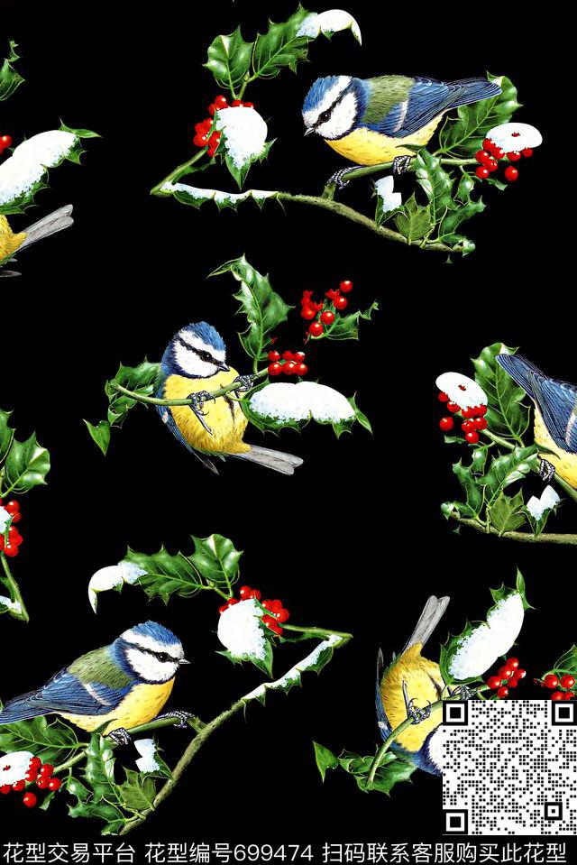 抽象手绘满版时尚花鸟花鸟最新高清数码花卉数码印花华亿平台下载（图片编号: 699474） - 瓦栏（Walan）
