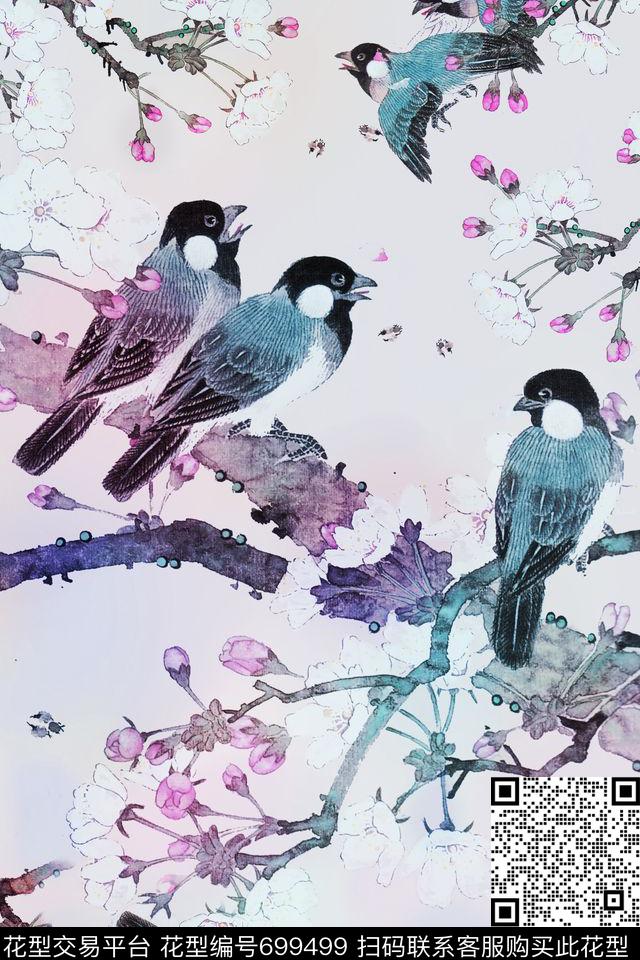中国风花鸟鸟数码印花华亿平台下载（图片编号: 699499） - 瓦栏（Walan）