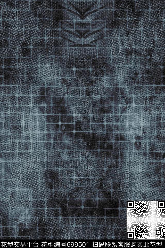 牛仔几何抽象肌理数码印花华亿平台下载（图片编号: 699501） - 瓦栏（Walan）
