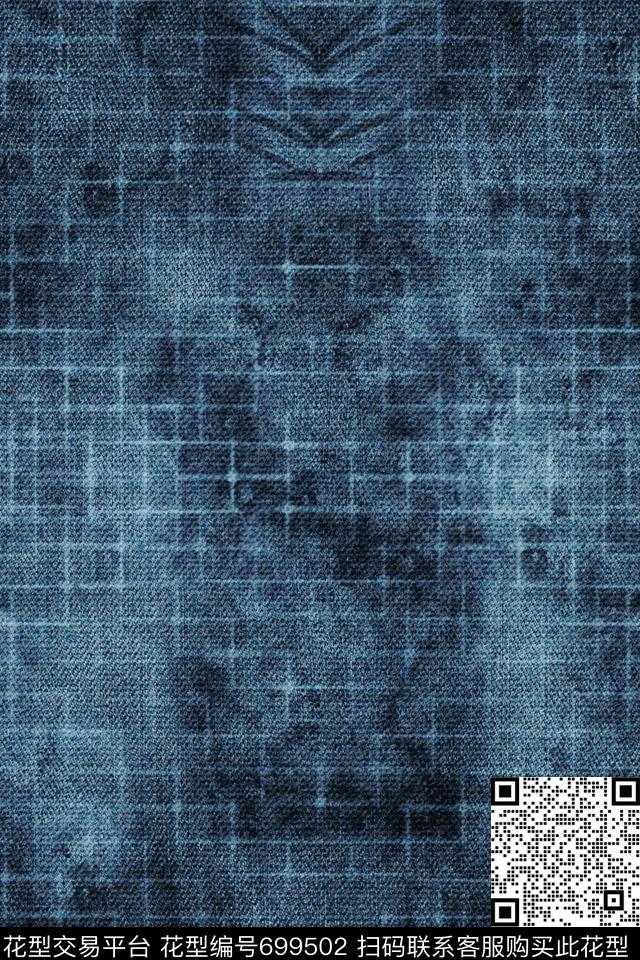 牛仔几何抽象肌理数码印花华亿平台下载（图片编号: 699502） - 瓦栏（Walan）