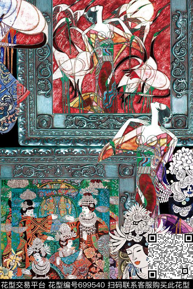 抽象人物花卉数码印花华亿平台下载（图片编号: 699540） - 瓦栏（Walan）
