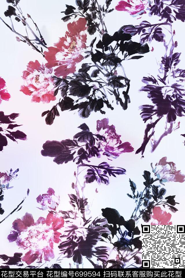 国画花卉中国风花卉数码印花华亿平台下载（图片编号: 699594） - 瓦栏（Walan）