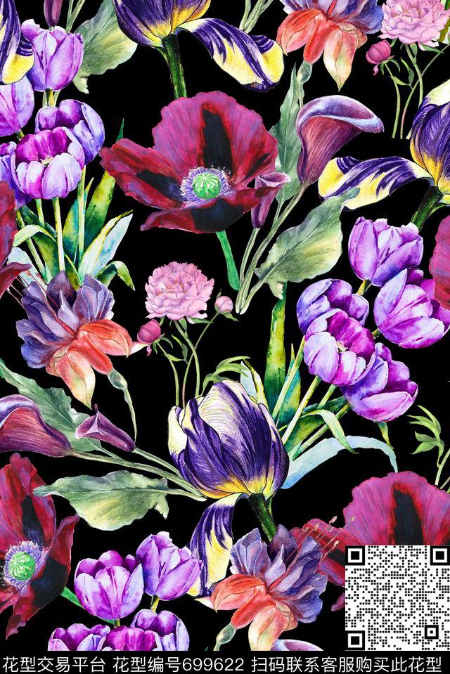 花卉乱花手绘数码印花华亿平台下载（图片编号: 699622） - 瓦栏（Walan）