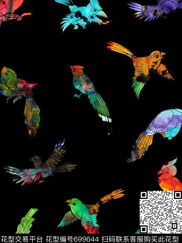 动物小鸟抽象数码印花华亿平台下载（图片编号: 699644） - 瓦栏（Walan）