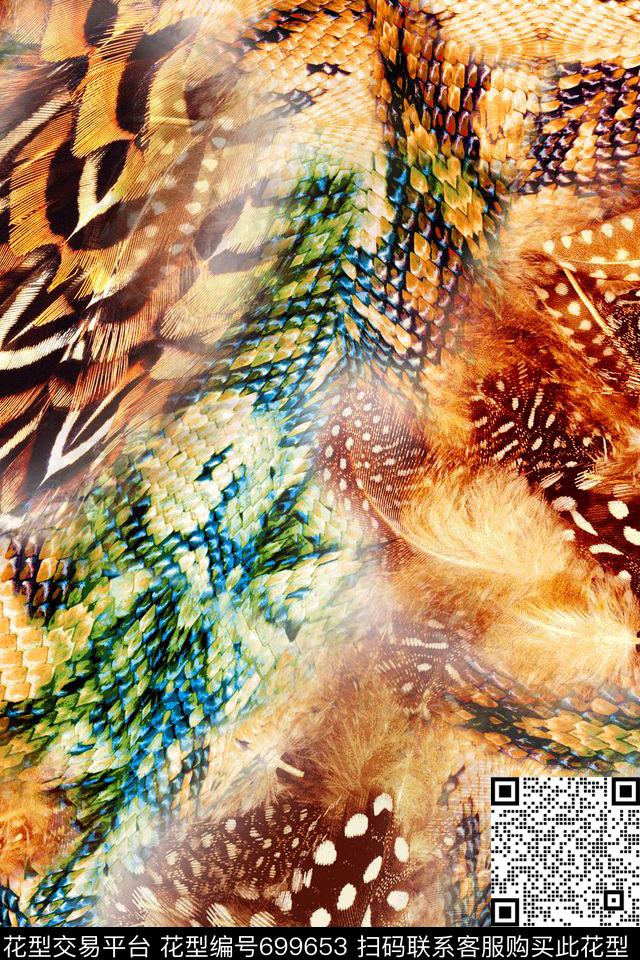 动物纹蛇皮羽毛数码印花华亿平台下载（图片编号: 699653） - 瓦栏（Walan）