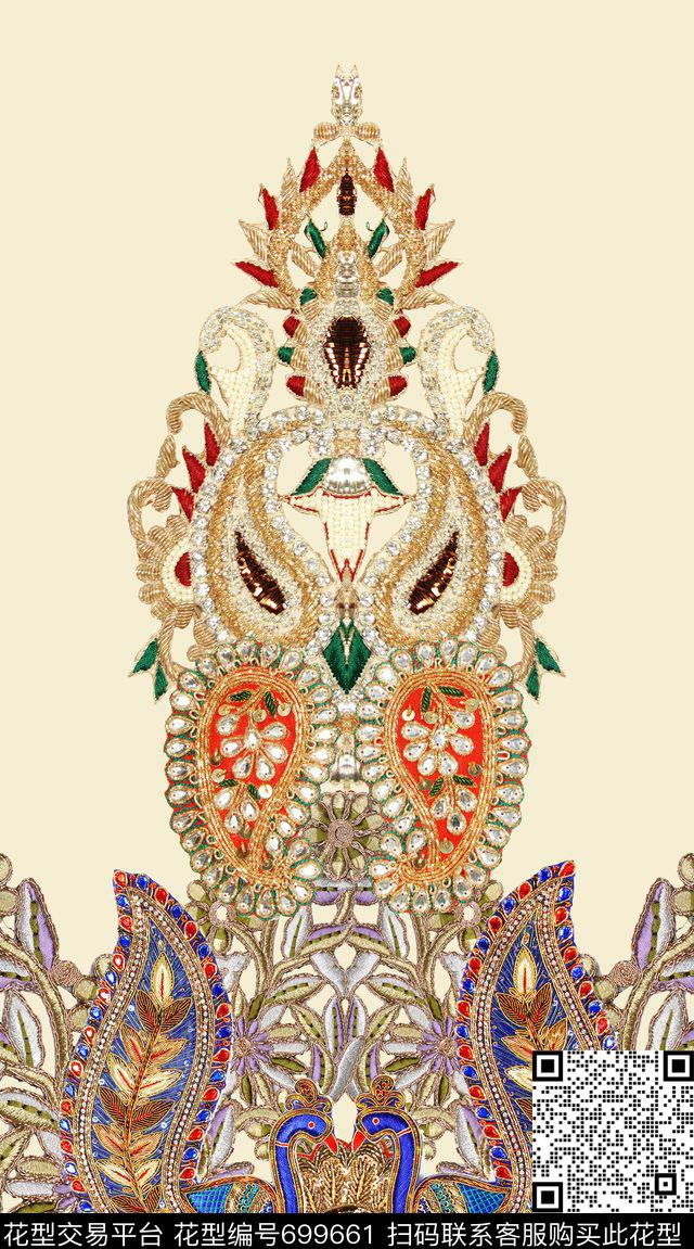 佩斯利孔雀珠片绣数码印花华亿平台下载（图片编号: 699661） - 瓦栏（Walan）