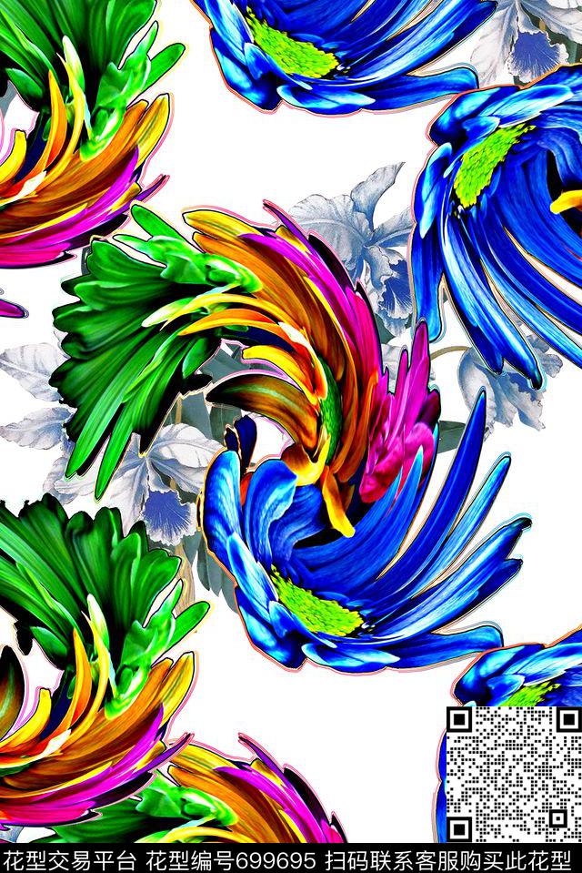 抽象几何分形艺术印花手绘花卉女装印花数码印花华亿平台下载（图片编号: 699695） - 瓦栏（Walan）
