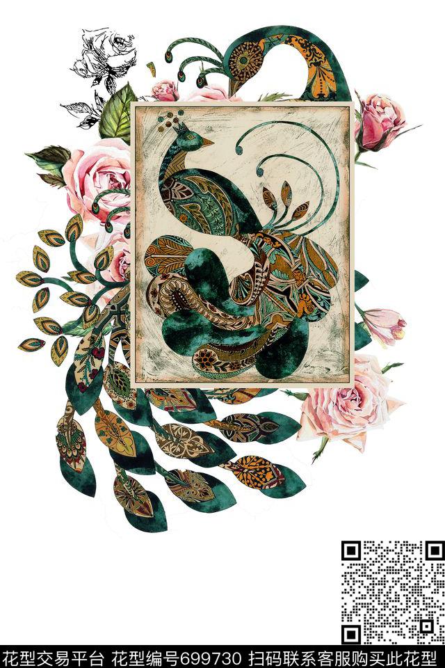 花卉玫瑰动物孔雀数码印花华亿平台下载（图片编号: 699730） - 瓦栏（Walan）