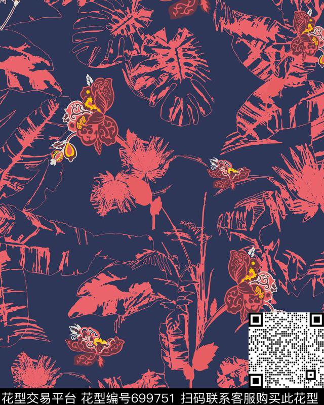 现代几何花卉传统印花华亿平台下载（图片编号: 699751） - 瓦栏（Walan）