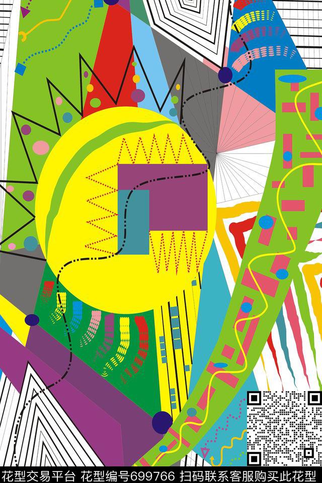 色块圆点三角形数码印花华亿平台下载（图片编号: 699766） - 瓦栏（Walan）