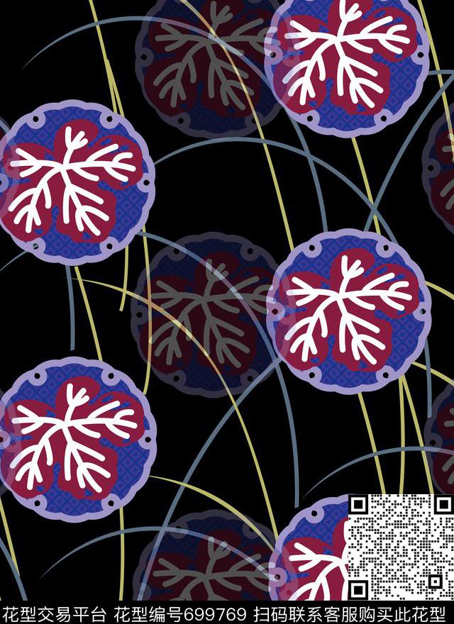 现代不规则几何花卉传统印花华亿平台下载（图片编号: 699769） - 瓦栏（Walan）