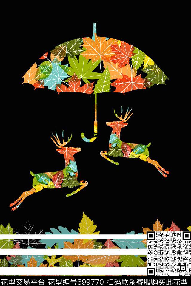 鹿动物纹雨伞数码印花华亿平台下载（图片编号: 699770） - 瓦栏（Walan）
