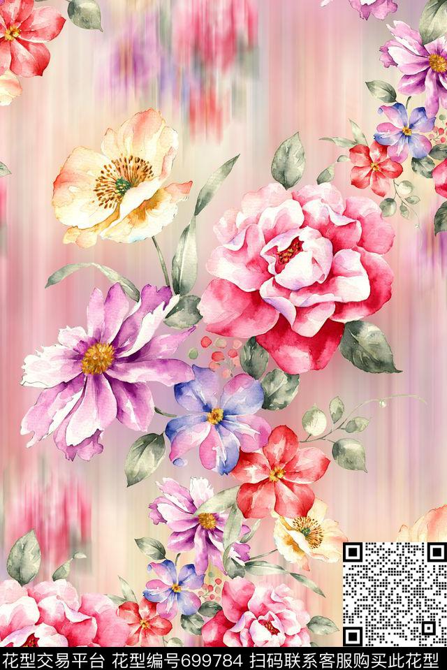 手绘水彩画花卉数码印花抽象渐变纹理印花彩绘女装裙子清爽印花数码印花华亿平台下载（图片编号: 699784） - 瓦栏（Walan）