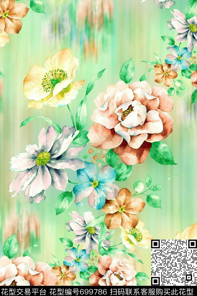手绘水彩画花卉数码印花抽象渐变纹理印花彩绘女装裙子清爽印花数码印花华亿平台下载（图片编号: 699786） - 瓦栏（Walan）