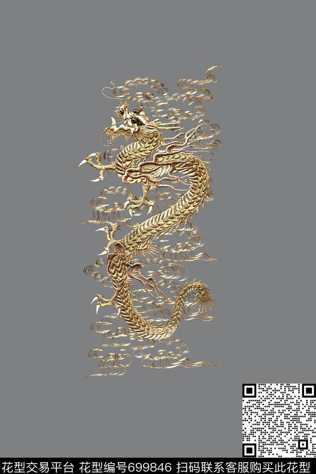 龙纹中国风印花刺绣绣花印花女装裙子印花印花数码印花华亿平台下载（图片编号: 699846） - 瓦栏（Walan）