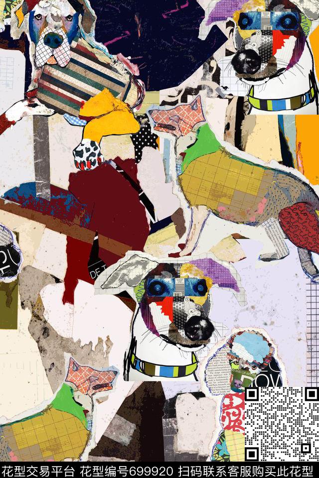 趣味抽象小狗数码印花华亿平台下载（图片编号: 699920） - 瓦栏（Walan）