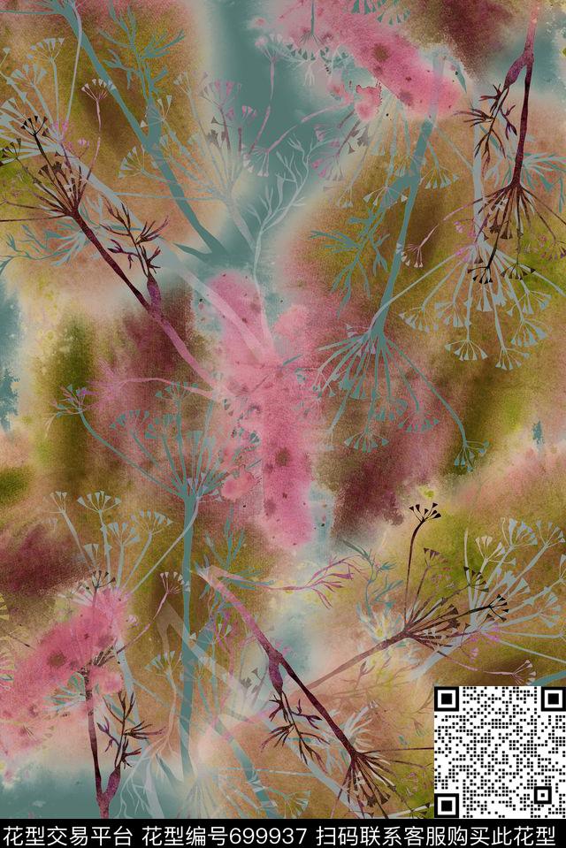 手绘线描水墨数码印花华亿平台下载（图片编号: 699937） - 瓦栏（Walan）