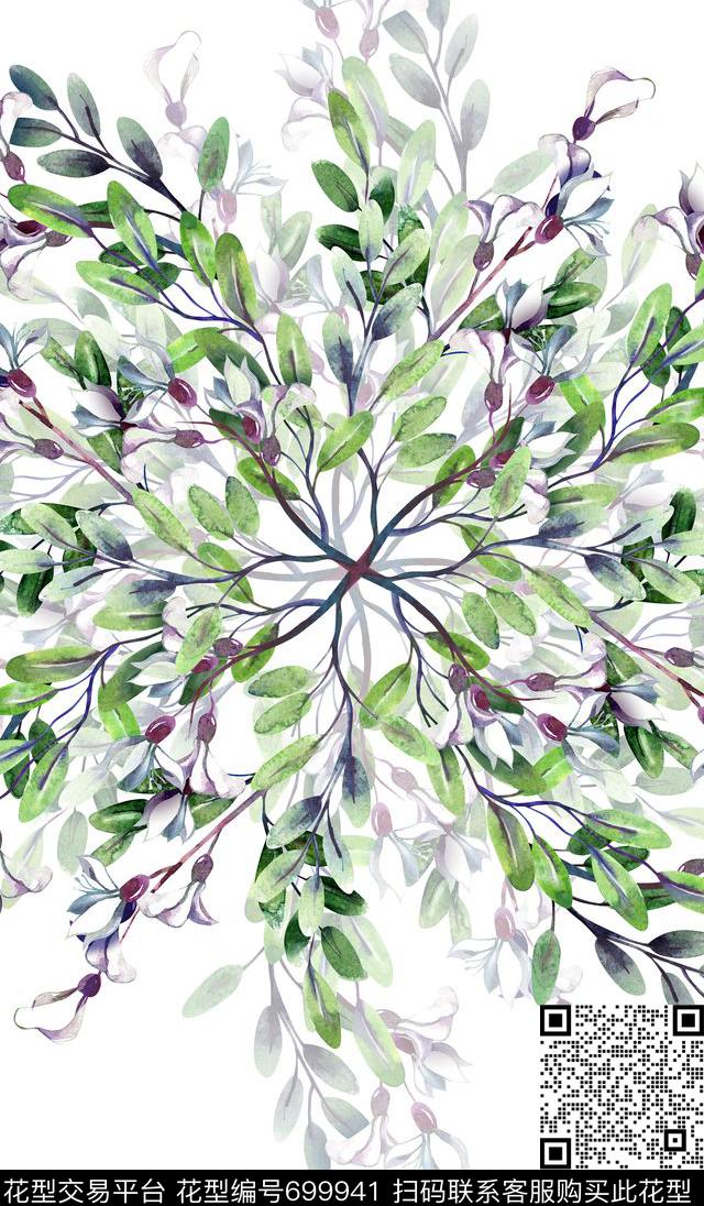定位花卉绿叶数码印花华亿平台下载（图片编号: 699941） - 瓦栏（Walan）