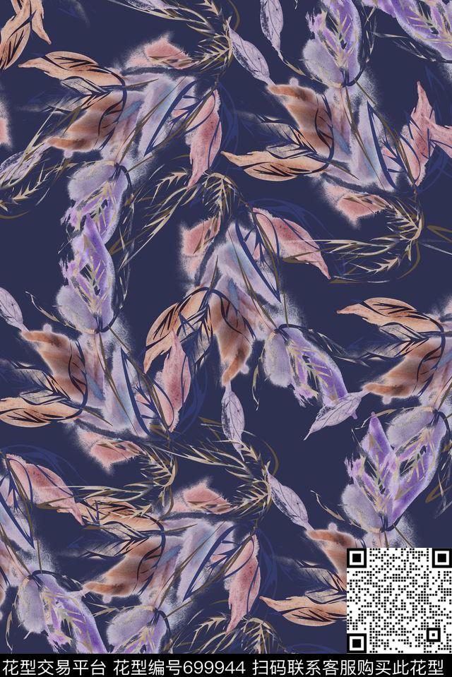 手绘抽象花卉数码印花华亿平台下载（图片编号: 699944） - 瓦栏（Walan）