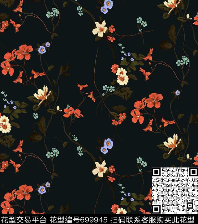 精致欧美风格印花花卉卷草花卉传统印花华亿平台下载（图片编号: 699945） - 瓦栏（Walan）