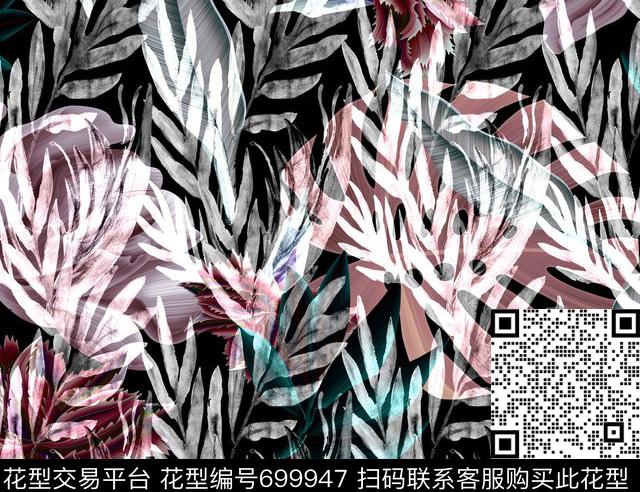 手绘花卉植物数码印花华亿平台下载（图片编号: 699947） - 瓦栏（Walan）