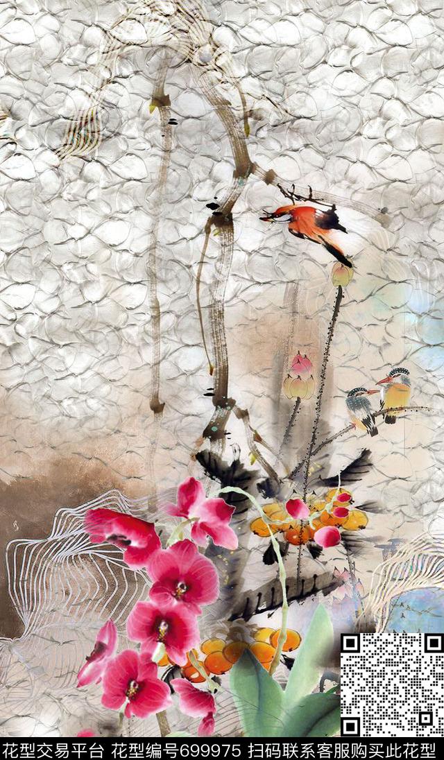 水墨国画花卉数码印花华亿平台下载（图片编号: 699975） - 瓦栏（Walan）