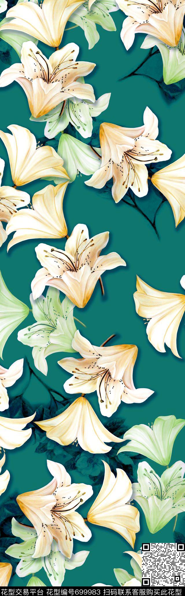 披肩长巾花朵玉兰花数码印花华亿平台下载（图片编号: 699983） - 瓦栏（Walan）