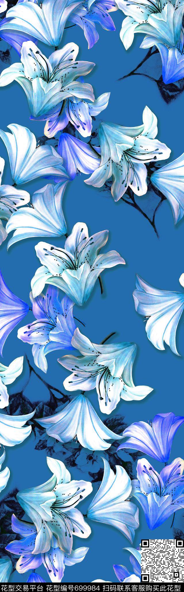 披肩长巾花朵玉兰花数码印花华亿平台下载（图片编号: 699984） - 瓦栏（Walan）