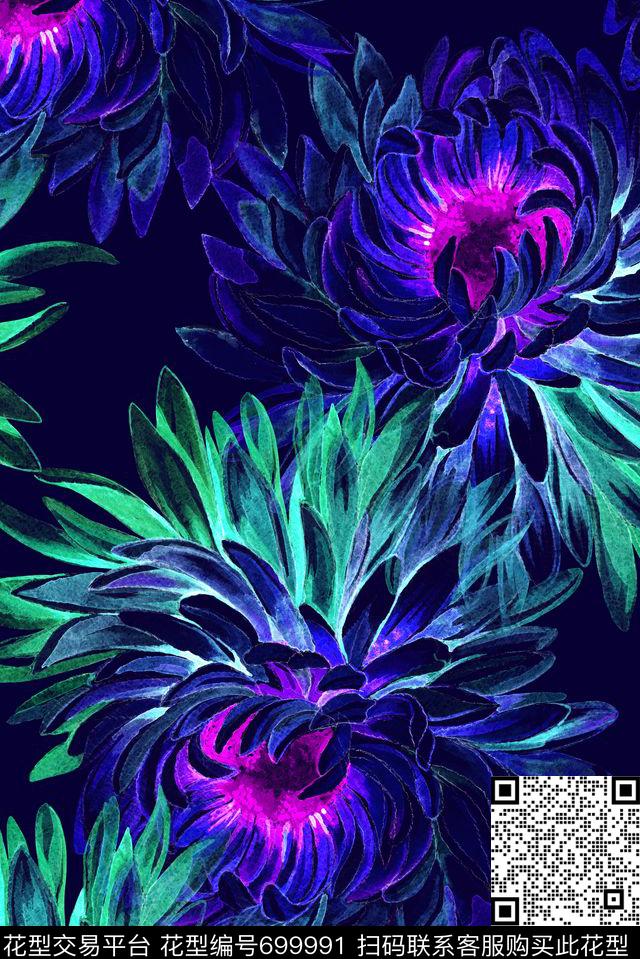 抽象花卉菊花数码印花华亿平台下载（图片编号: 699991） - 瓦栏（Walan）