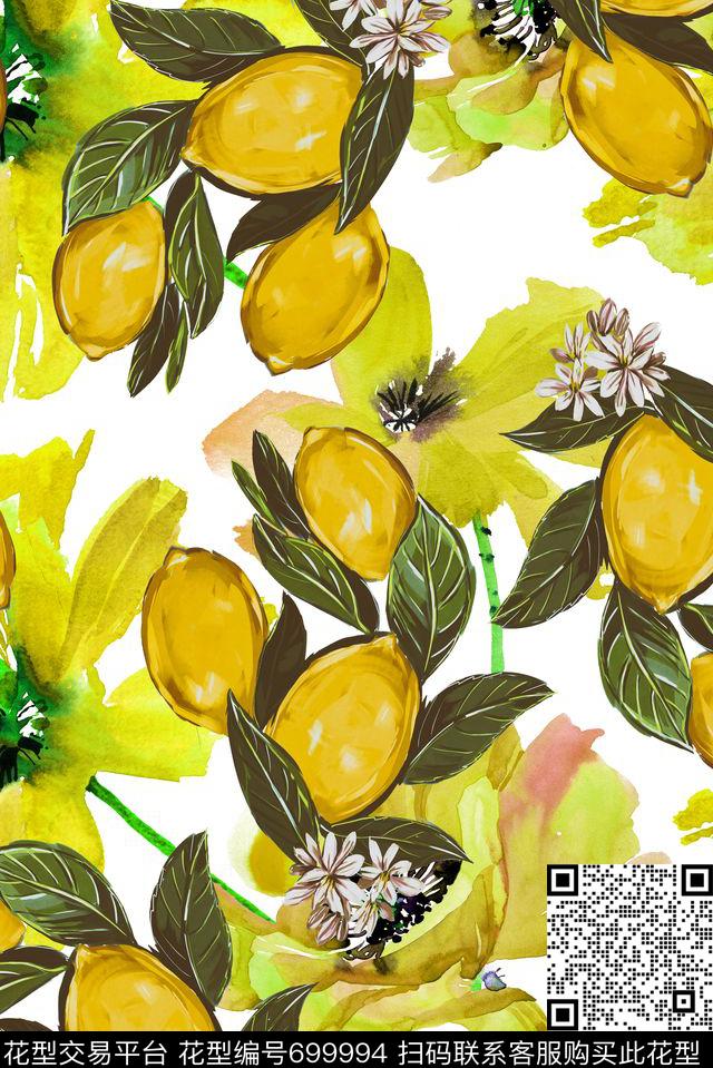 手绘柠檬罂粟数码印花华亿平台下载（图片编号: 699994） - 瓦栏（Walan）