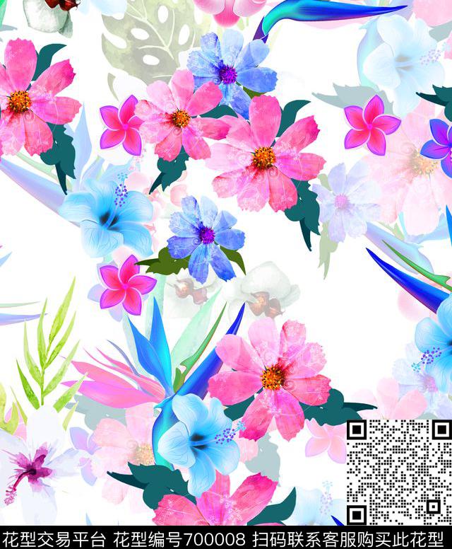 兰花手绘鹤望兰水仙花数码印花华亿平台下载（图片编号: 700008） - 瓦栏（Walan）