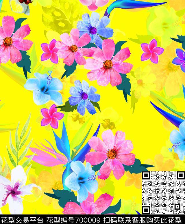 兰花手绘鹤望兰水仙花数码印花华亿平台下载（图片编号: 700009） - 瓦栏（Walan）