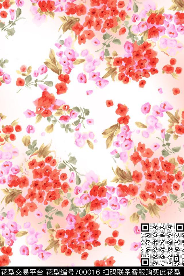 水彩浪漫花卉传统印花华亿平台下载（图片编号: 700016） - 瓦栏（Walan）