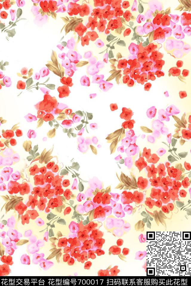 水彩浪漫花卉数码印花华亿平台下载（图片编号: 700017） - 瓦栏（Walan）