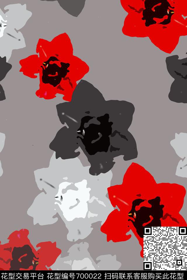 抽象花卉时尚休闲红与黑传统印花华亿平台下载（图片编号: 700022） - 瓦栏（Walan）