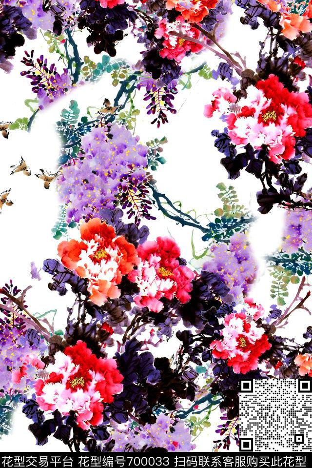 中国风手绘水墨画女装旗袍印花数码印花华亿平台下载（图片编号: 700033） - 瓦栏（Walan）