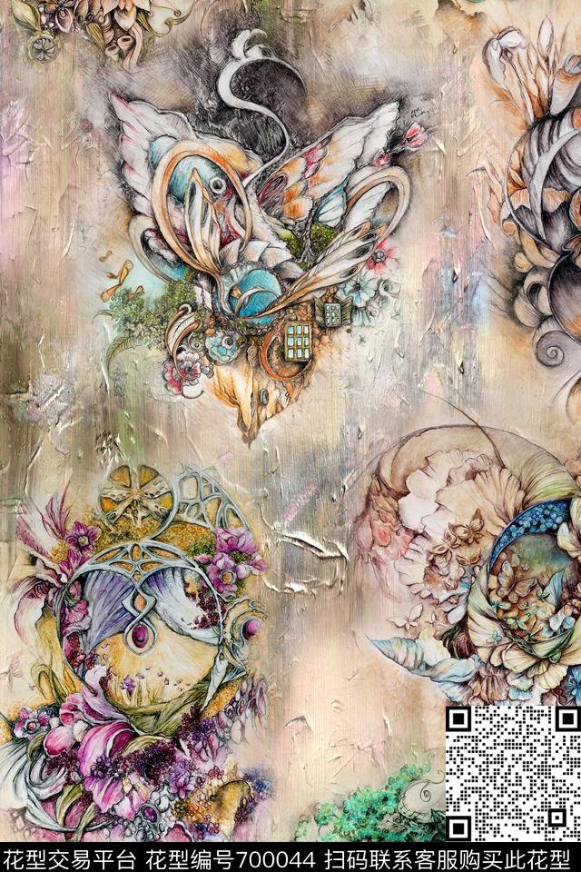 抽象动物小鸟数码印花华亿平台下载（图片编号: 700044） - 瓦栏（Walan）