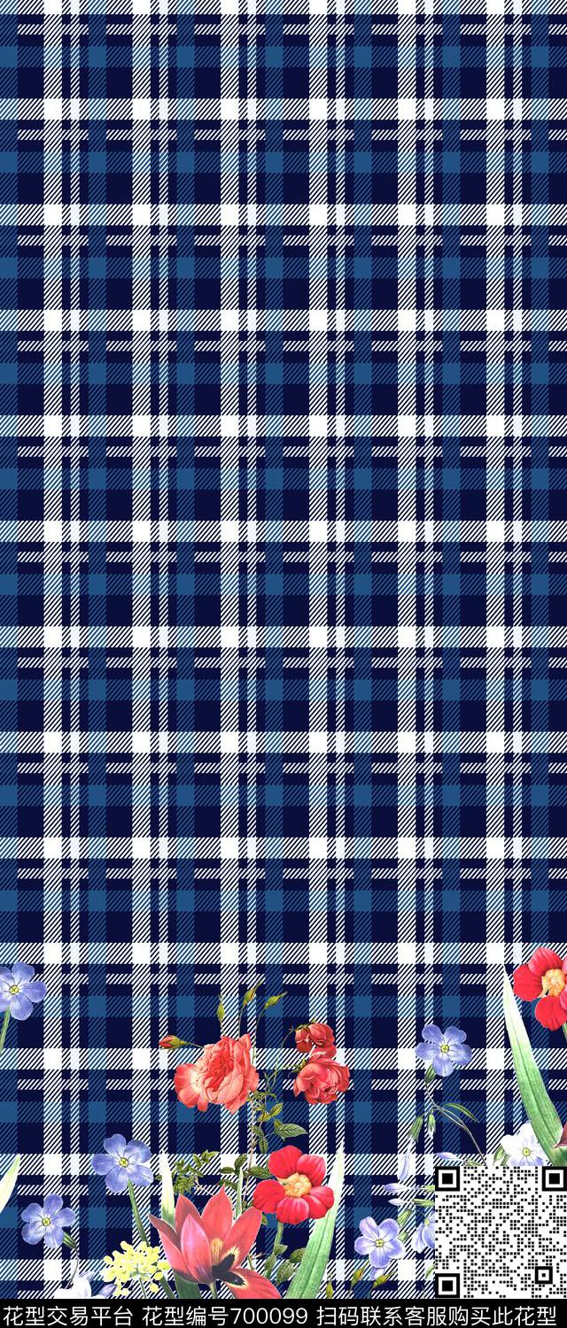时尚花卉格子数码印花华亿平台下载（图片编号: 700099） - 瓦栏（Walan）
