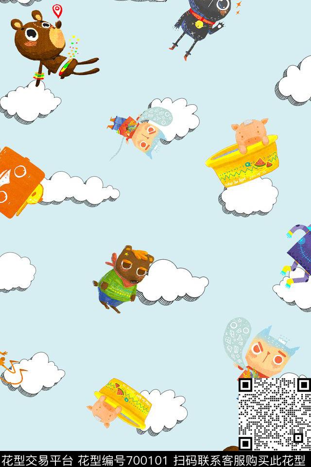 动物卡通白云数码印花华亿平台下载（图片编号: 700101） - 瓦栏（Walan）