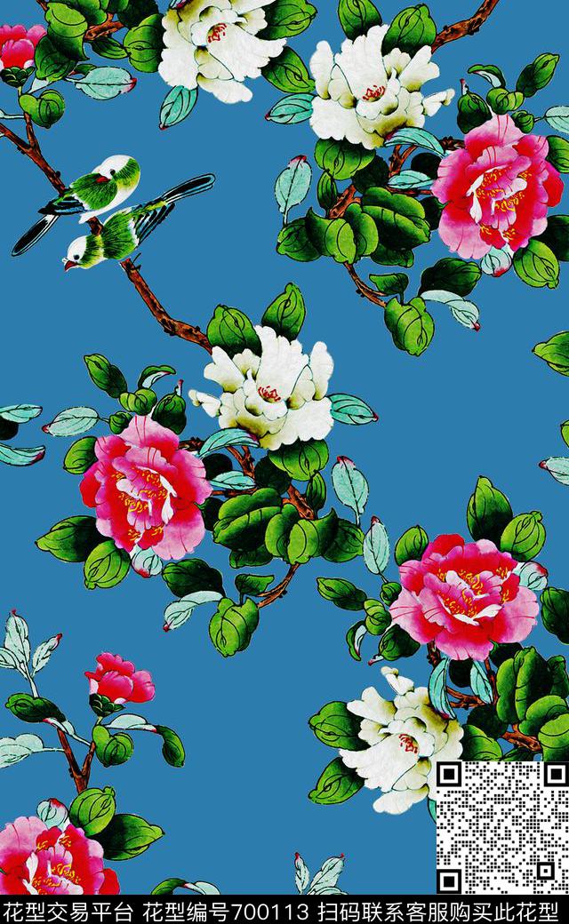 中国风花鸟数码印花数码印花华亿平台下载（图片编号: 700113） - 瓦栏（Walan）