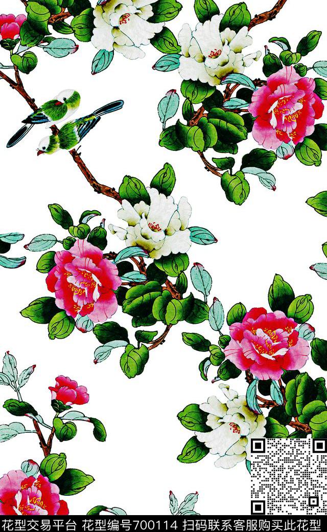 中国风花鸟数码印花数码印花华亿平台下载（图片编号: 700114） - 瓦栏（Walan）