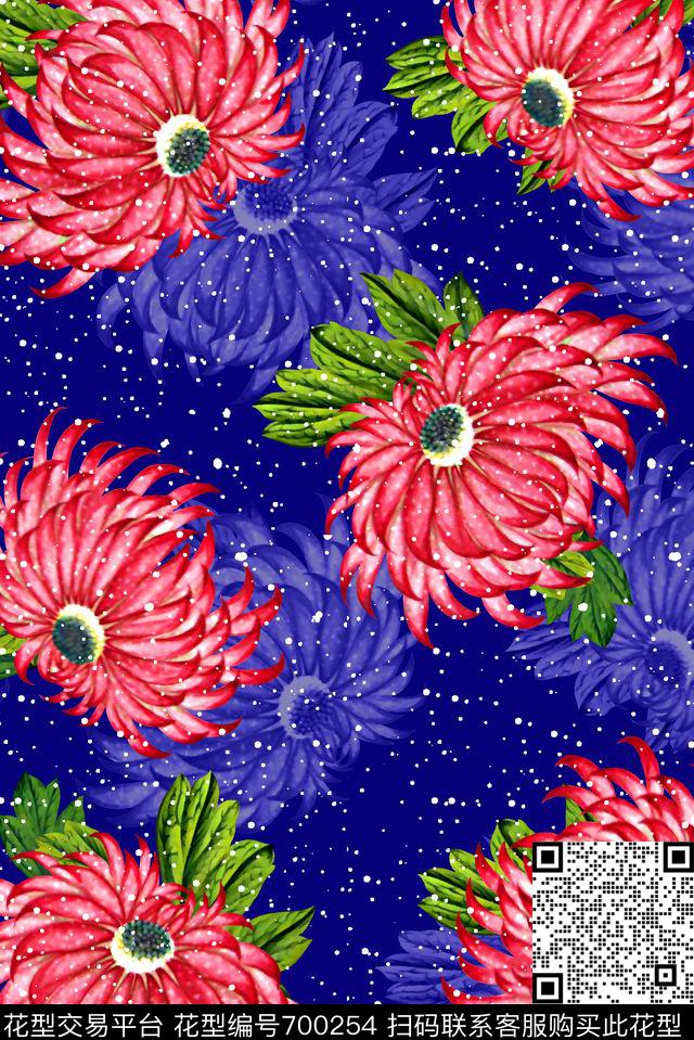 抽象手绘满版花卉最新高清数码水彩花卉菊花数码印花华亿平台下载（图片编号: 700254） - 瓦栏（Walan）