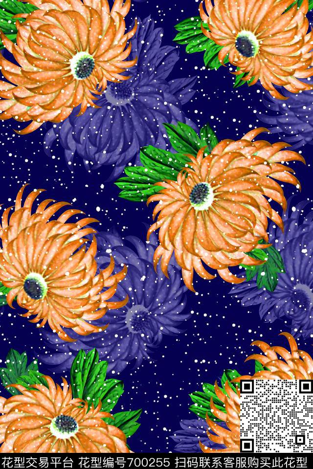 抽象手绘满版花卉最新高清数码水彩花卉菊花数码印花华亿平台下载（图片编号: 700255） - 瓦栏（Walan）