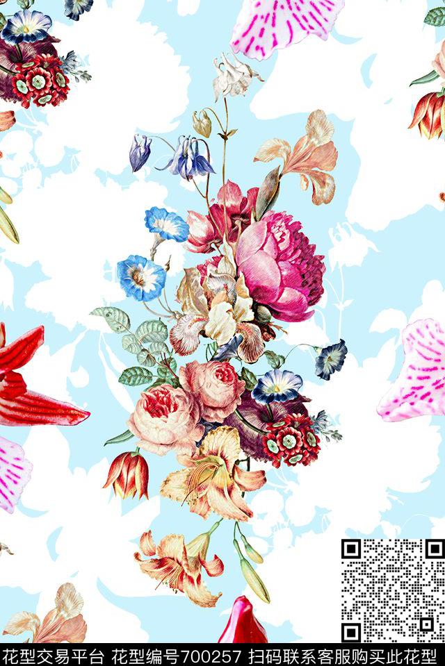 手绘水彩花卉数码印花印花时尚潮流复古大牌女装裙子印花清爽春夏几何印花数码印花华亿平台下载（图片编号: 700257） - 瓦栏（Walan）