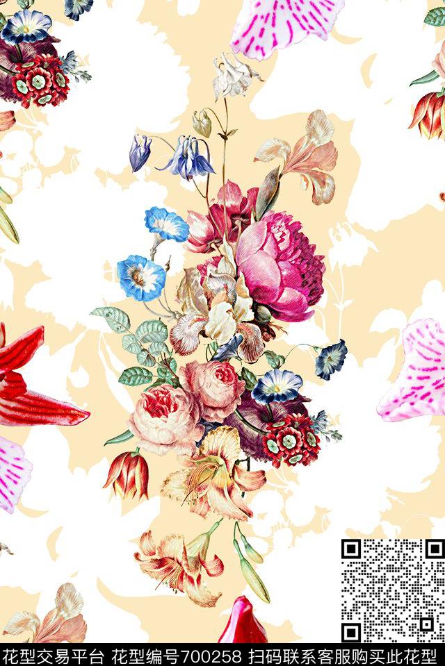 手绘水彩花卉数码印花印花时尚潮流复古大牌女装裙子印花清爽春夏几何印花数码印花华亿平台下载（图片编号: 700258） - 瓦栏（Walan）